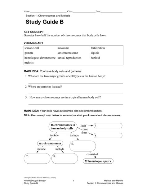 biology study guide with answers for chromosomes
