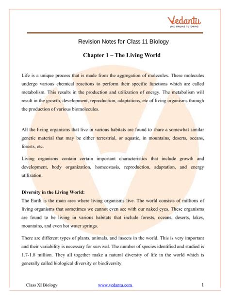 Read Online Biology Chapter 1 Notes 