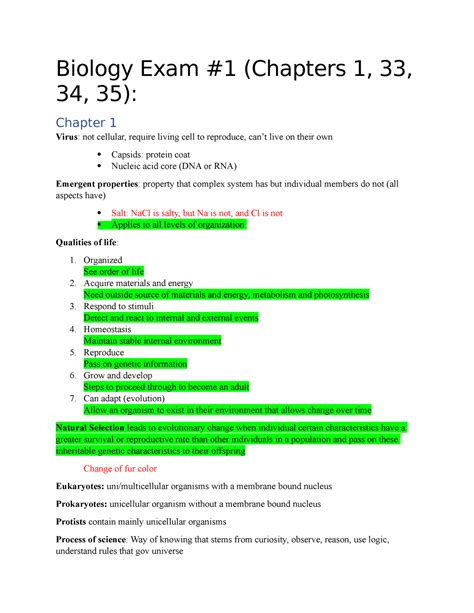 Read Online Biology Exam 1 Study Guide 