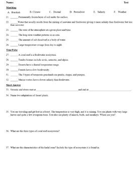 Biome And Aquatic Ecosystems Test Review Questions And Aquatic Ecosystems Worksheet Answer Key - Aquatic Ecosystems Worksheet Answer Key