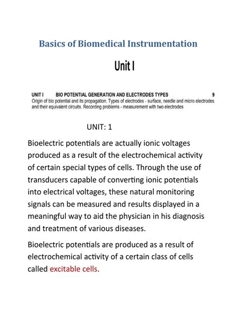 Biomedical Instrumentation Notes Eie