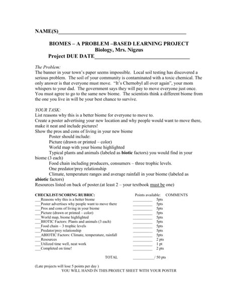 Biomes A Problem Based Learning Project Biome Research Worksheet - Biome Research Worksheet