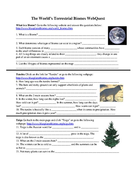 Biomes Webquest Answer Key