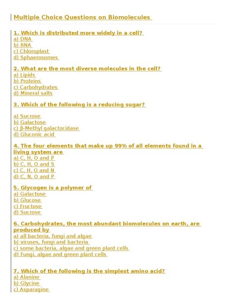 Biomolecules Multiple Choice Questions