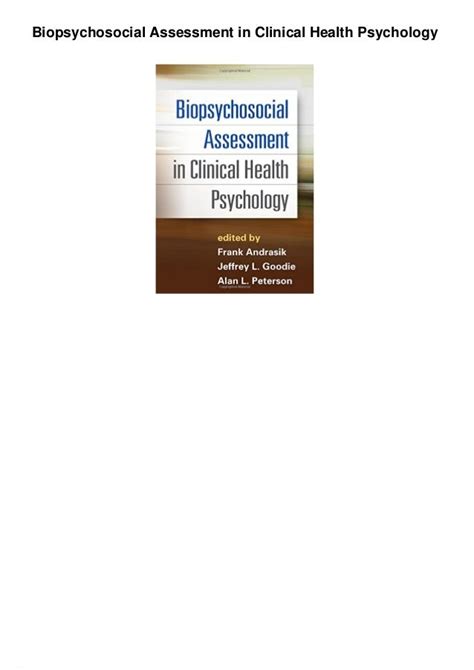 Full Download Biopsychosocial Assessment In Clinical Health Psychology 