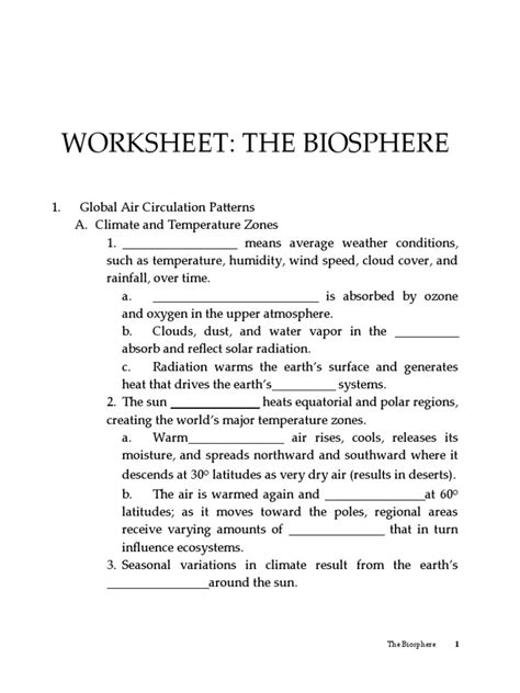 Biosphere Worksheet Answers   Pdf Worksheet A The Biosphere Teachers For Tech - Biosphere Worksheet Answers
