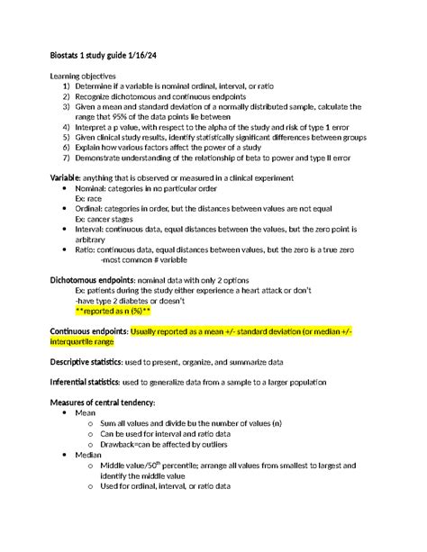 Read Biostatistics Study Guide 