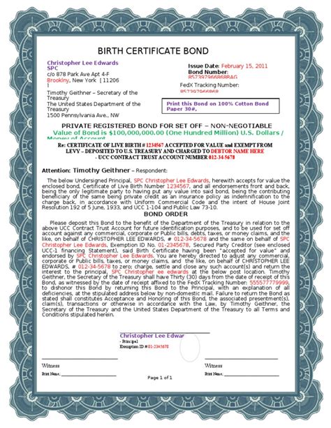 birth certificate bond instructions