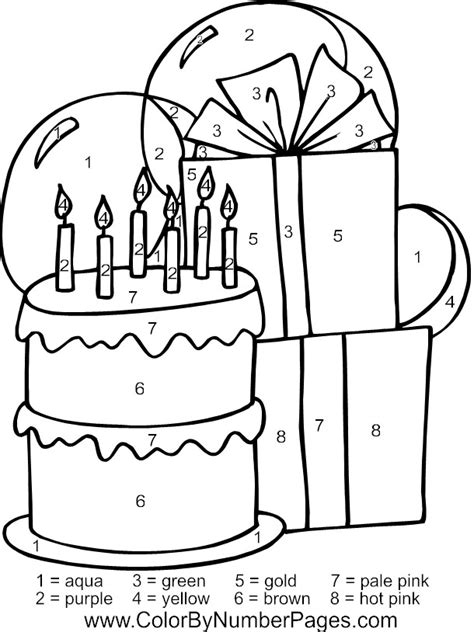 Birthday Coloring By Numbers Pages Birthday Party Cake Color By Number Birthday Cake - Color By Number Birthday Cake