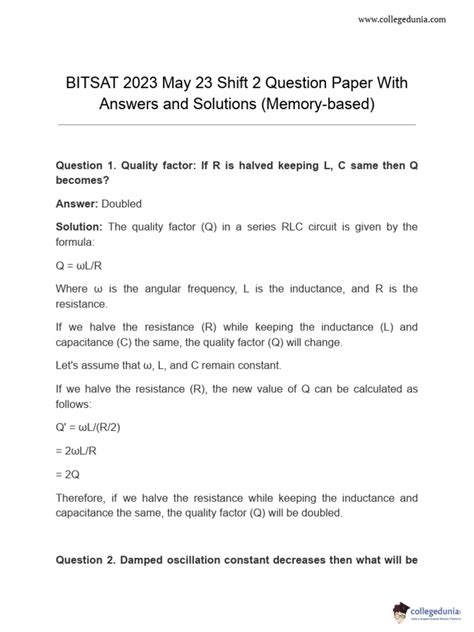 Bitsat 2023 Question Paper