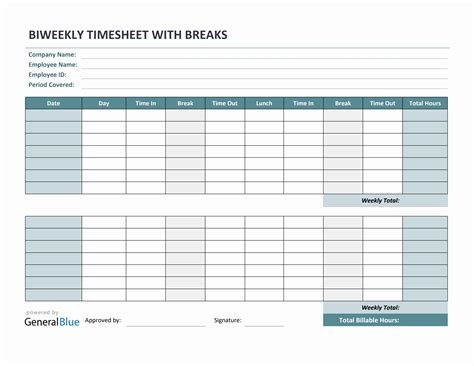 biweekly timesheet with multiple breaks in pdf biweekly timesheet