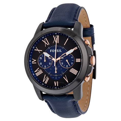 black and blue fossil watch