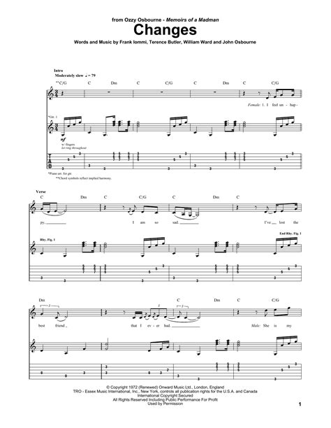 Black Sabbath Changes Chords
