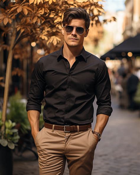 Black Striped Shirt With Brown Pants