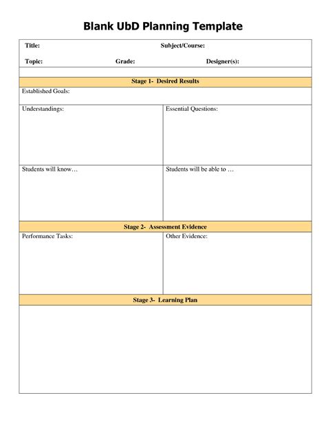 blank UbD template Lesson plan templates, Unit plan template