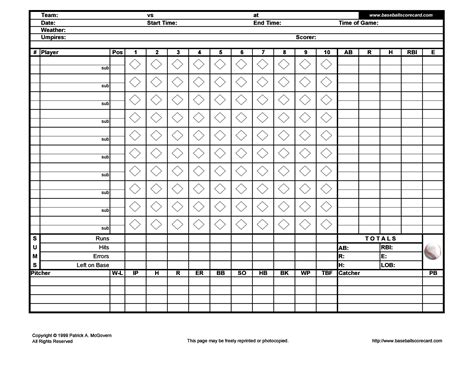 blank baseball score sheet