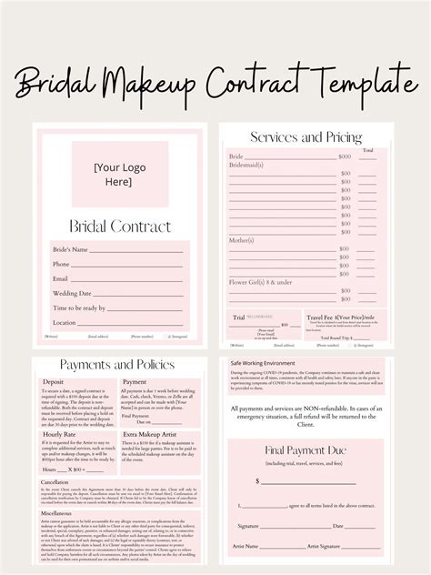 blank bridal makeup contract