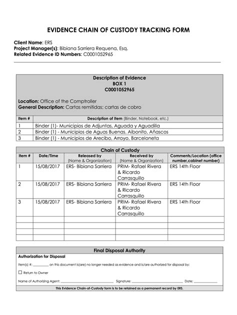 blank chain of custody form