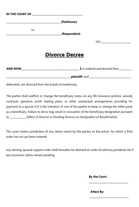 Blank Divorce Decree Forms