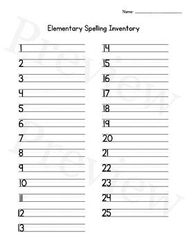 Blank Elementary Spelling Inventory