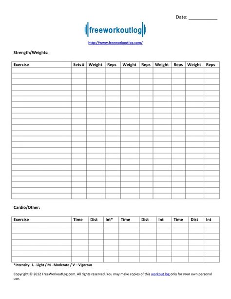 Blank Exercise Flowsheet