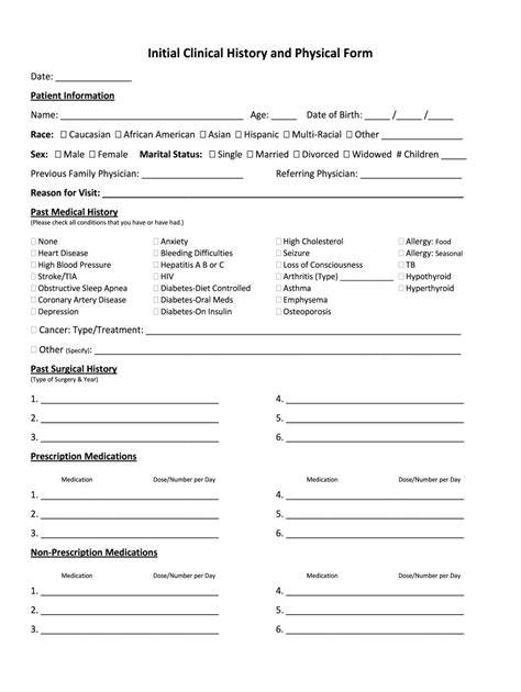 blank history and physical sample forms