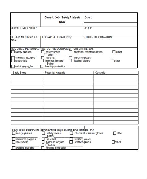 Blank Job Safety Analysis Form