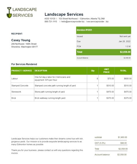 Blank Landscaping Quote Form