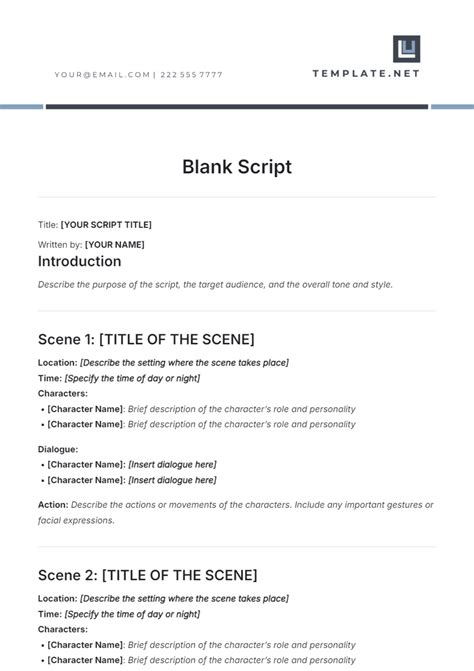 blank movie script template for kids