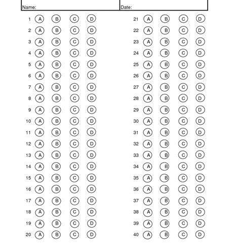 Blank Multiple Choice Answer Sheet Template Doc