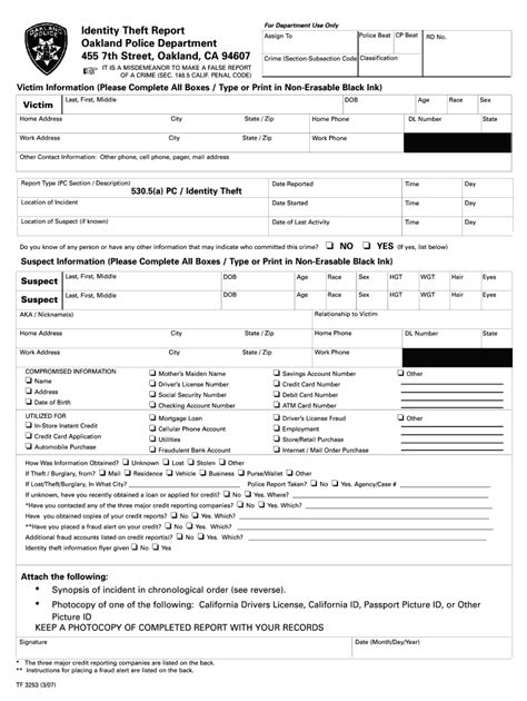 blank police theft report template