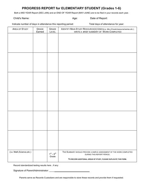 Blank Student Progress Report Template