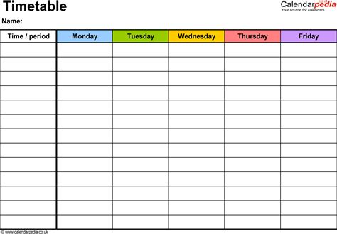 Blank Timetable Form