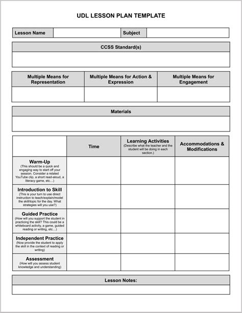 Blank Udl Lesson Plan Template