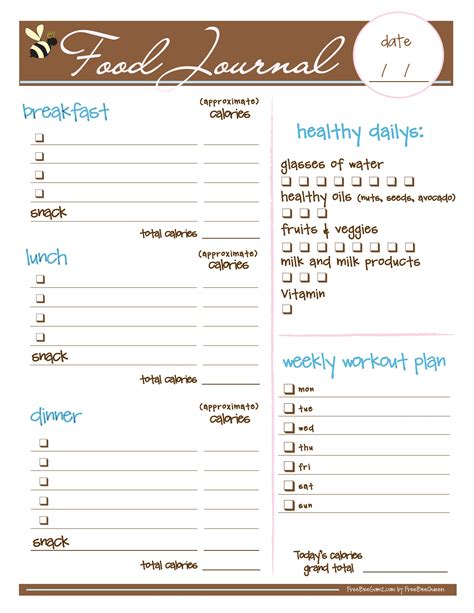 Read Online Blank And Printable Food Exercise Journal 