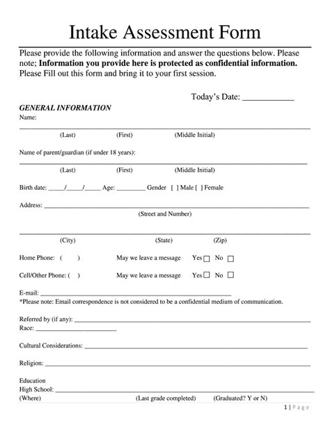 Full Download Blank Clinical Psychology Intake Assessment Form 