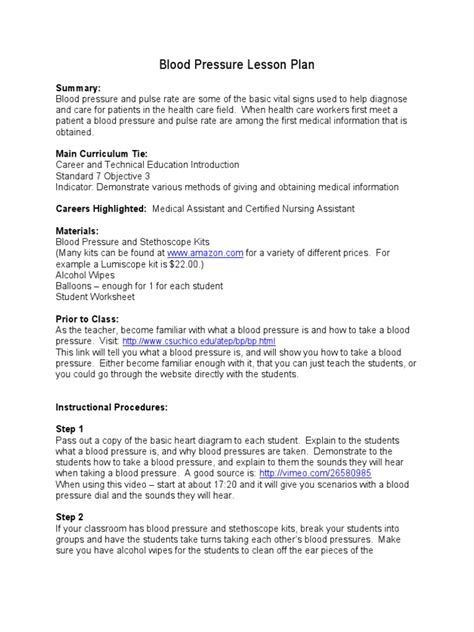 blood pressure lesson plan