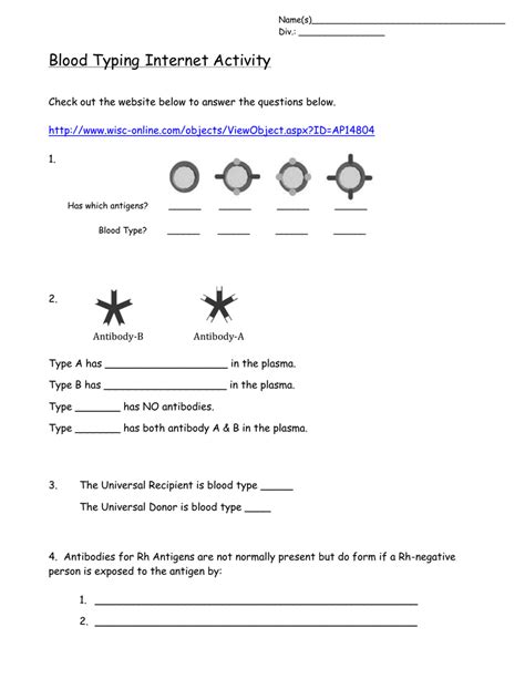 blood typing internet activity answer key