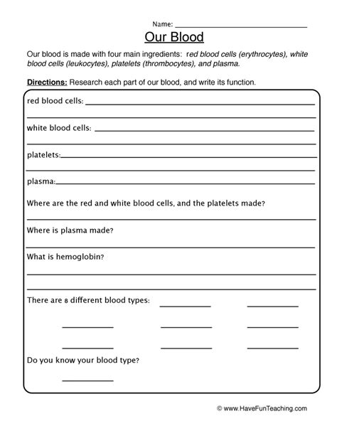 Blood Worksheets 99worksheets The Blood Worksheet - The Blood Worksheet