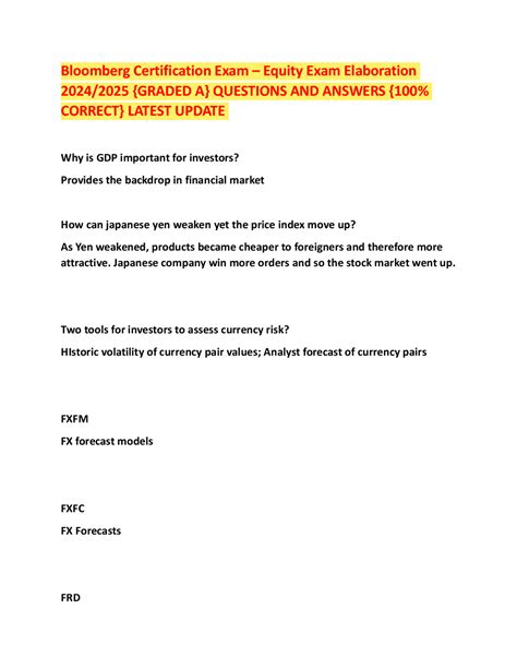 Bloomberg Equity Essentials Certification Exam Answers