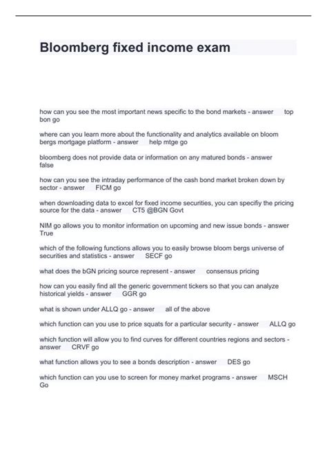 Read Bloomberg Fixed Income Exam Answers 