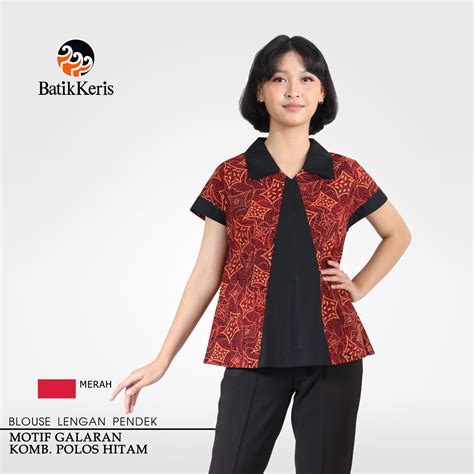 Blouse Batik Lengan Pendek Motif Nitik Galaran Kombinasi Kemeja Batik Kombinasi Polos - Kemeja Batik Kombinasi Polos