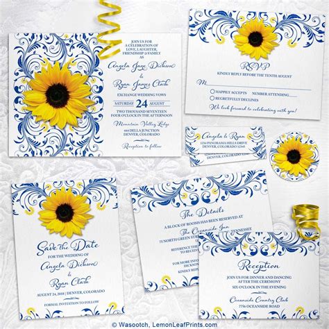 Blue And Yellow Wedding Invitation Kits