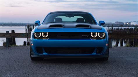 Blue Challenger With Black Headlights