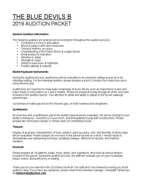 Blue Devils Audition Packet