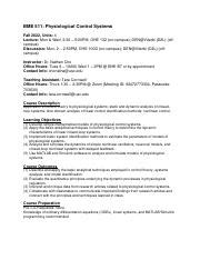 Bme 511 Physiological Control Systems Spring 2006