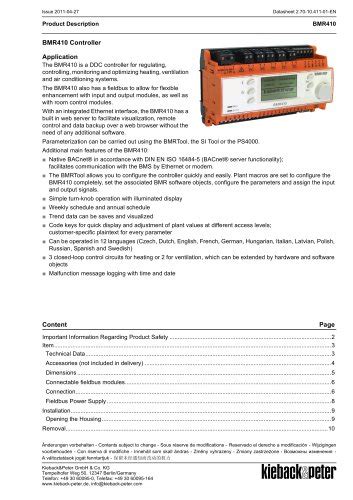 Bmr410 Controller Application Kieback Peter