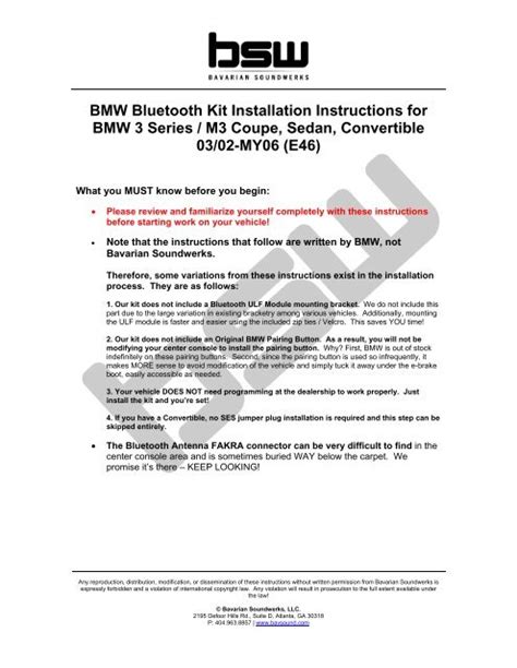 Bmw Bluetooth Kit Installation Instructions For Bmw 3
