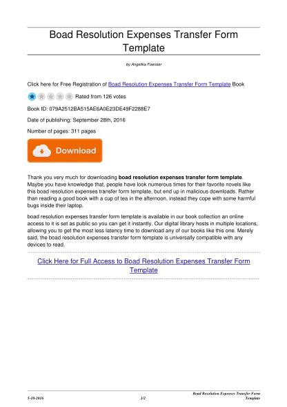 Boad Resolution Expenses Transfer Form Template