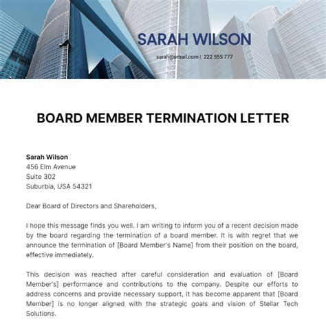 Board Member Termination Letter Sample